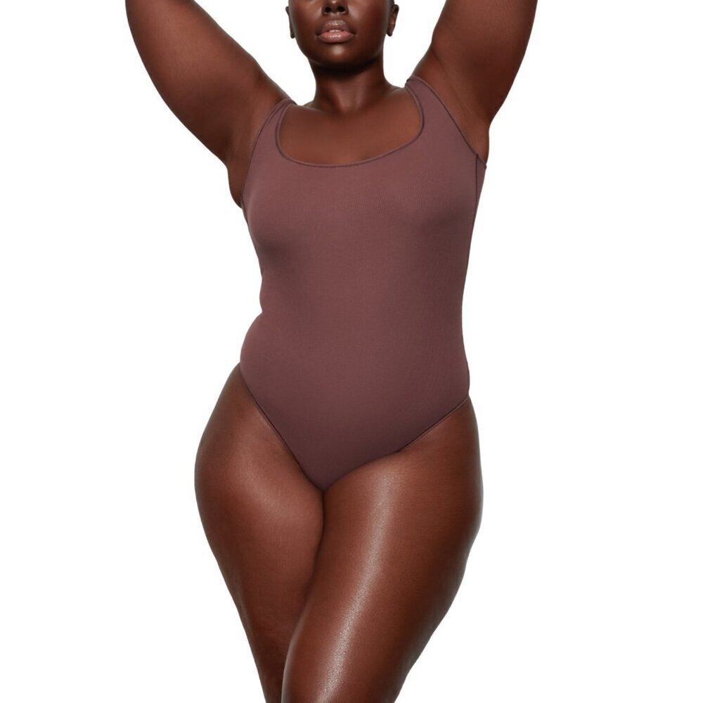 SKIMS Women’s Cotton Ribbed Sleeveless Bodysuit Garnet Red Size 2X Thong Scoop